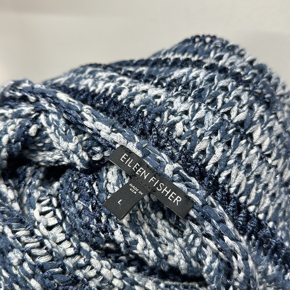 Eileen Fisher Sweater Top V-Neck Knit Brushstroke Cotton Tape Blue Size Large - Picture 8 of 8